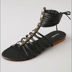 NWOT Cocobelle Sandals Size 8 Black Leather Strappy Flats Studded Sandals